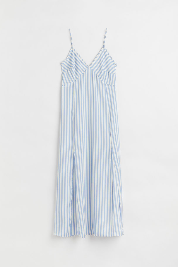 H&M V-neck Satin Slip Dress Light Blue/striped