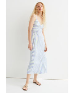 V-neck Satin Slip Dress Light Blue/striped