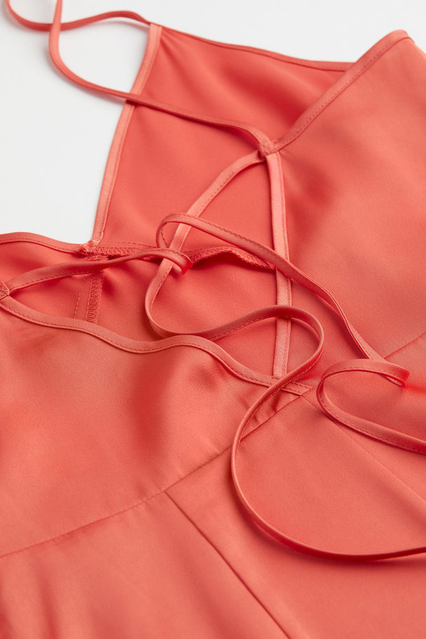 H&M V-neck Satin Slip Dress Fire Orange