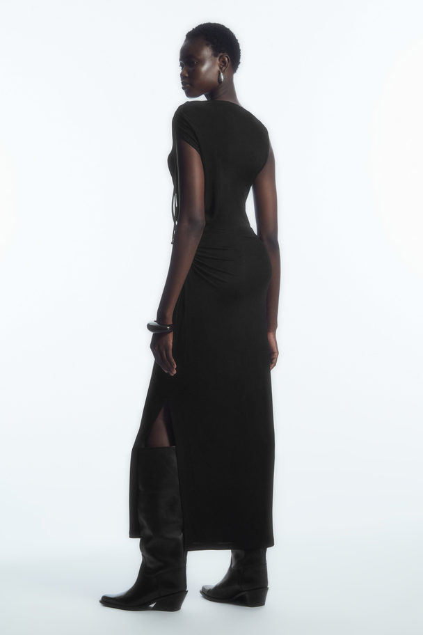 COS Asymmetric Off-the-shoulder Wrap Dress Black