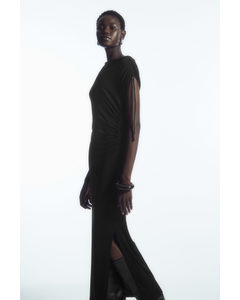 Asymmetric Off-the-shoulder Wrap Dress Black