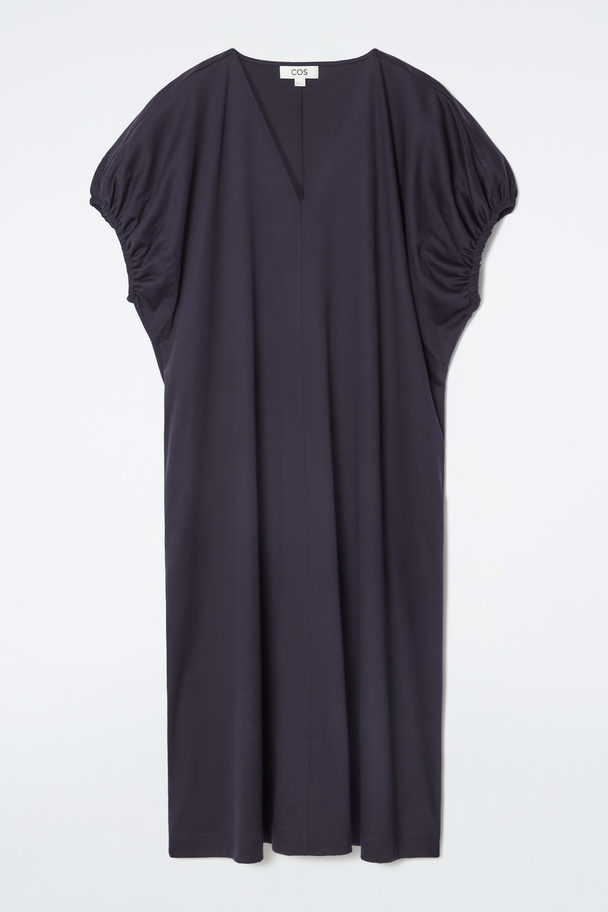 COS Oversized Ruched V-neck Dress Navy