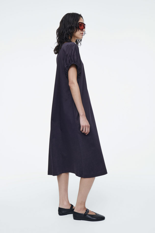 COS Oversized Ruched V-neck Dress Navy