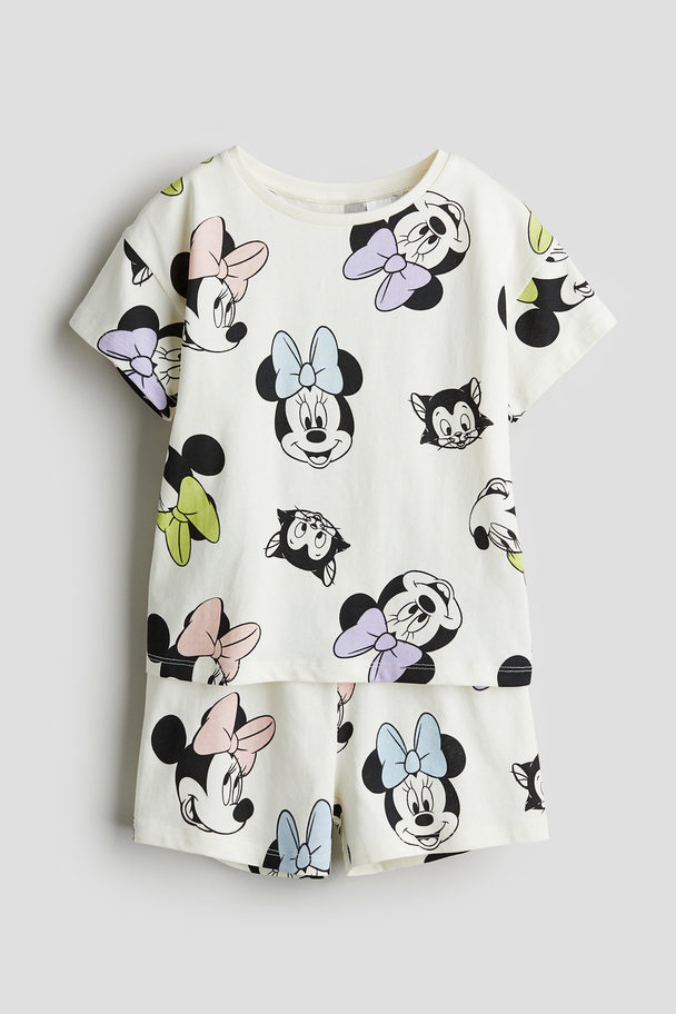 H&M Tricot Pyjama Met Print Wit/minnie Mouse