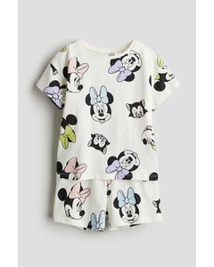 Tricot Pyjama Met Print Wit/minnie Mouse