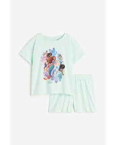 Jerseypyjama mit Print Hellgrün/Kleine Meerjungfrau