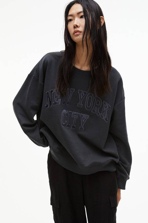 H&M Printed Sweatshirt Dark Grey/new York City
