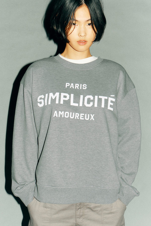 H&M Sweater Met Print Grijs Gemêleerd/simplicité
