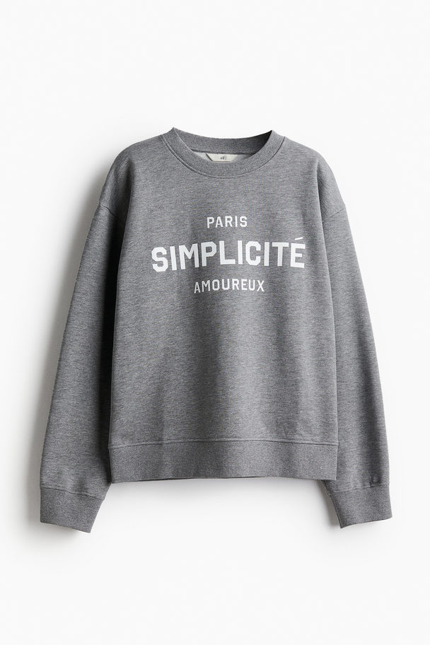 H&M Sweatshirt Med Trykk Gråmelert/simplicité