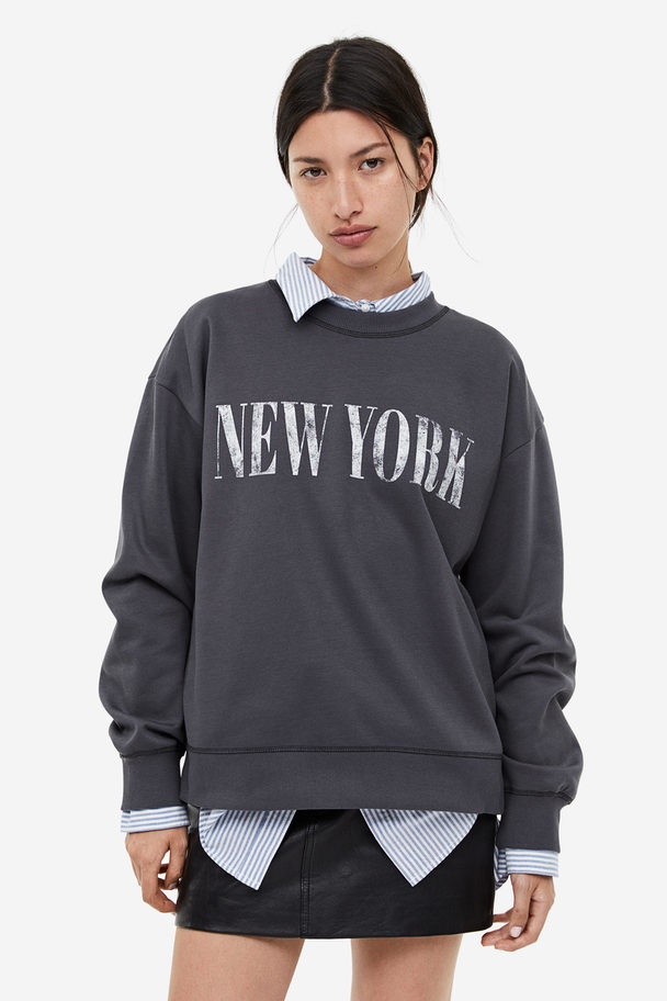 H&M Sweater Met Print Donkergrijs/new York