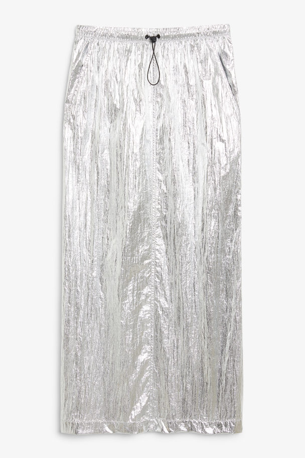 Monki Silver Crinkled Parachute Maxi Skirt Silver Coloured