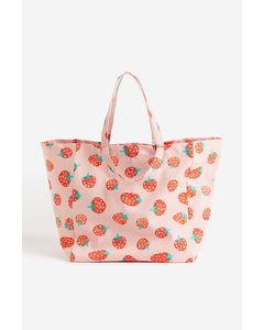 Gemusterte Strandtasche Hellrosa/Erdbeeren