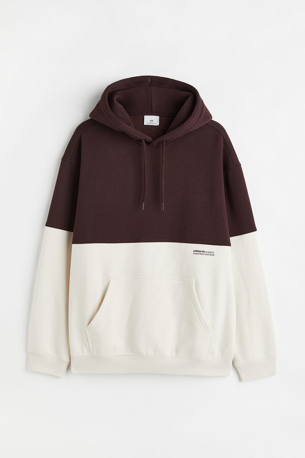 H&M Relaxed Fit Hoodie Brown/block-coloured