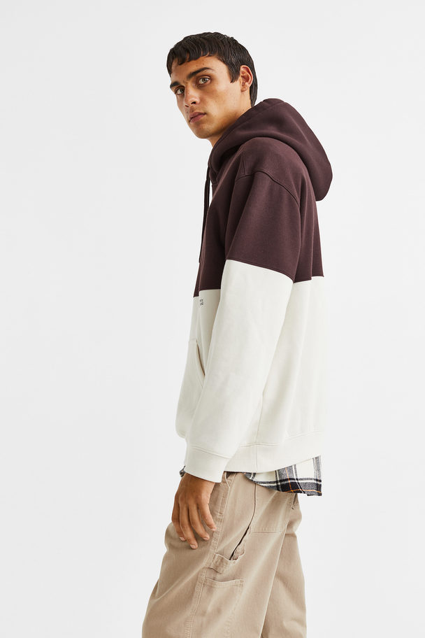 H&M Relaxed Fit Hoodie Brown/block-coloured