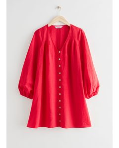 Relaxed Buttoned Mini Dress Red