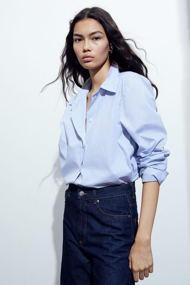 H&M Bluse aus Baumwollmischung Weiß/Blau gestreift