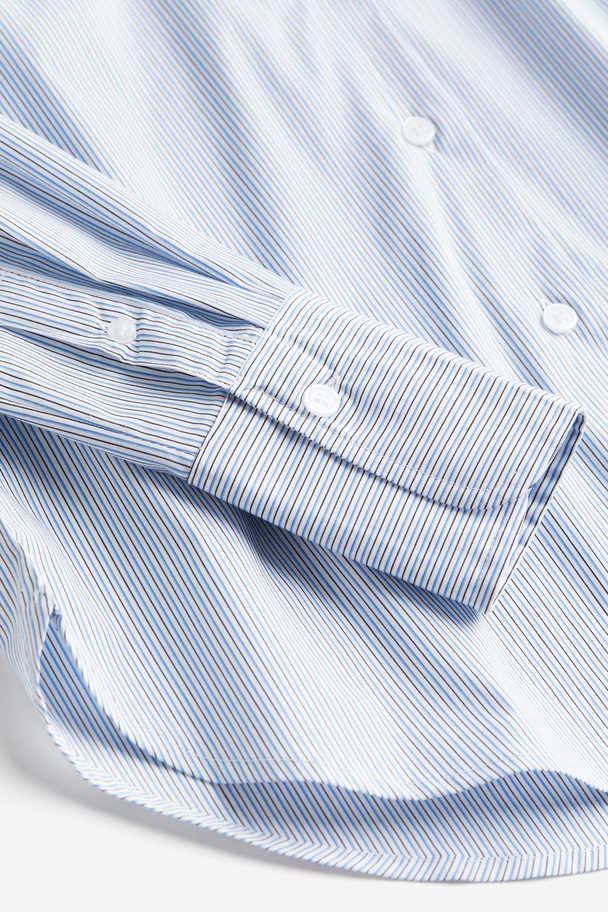 H&M Bluse aus Baumwollmischung Weiß/Blau gestreift