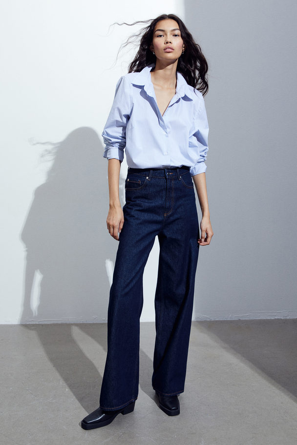 H&M Cotton-blend Shirt White/blue Striped