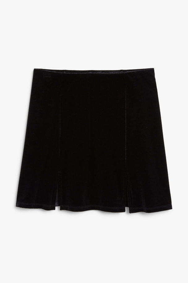 Monki Black Fitted Velour Mini Skirt Black