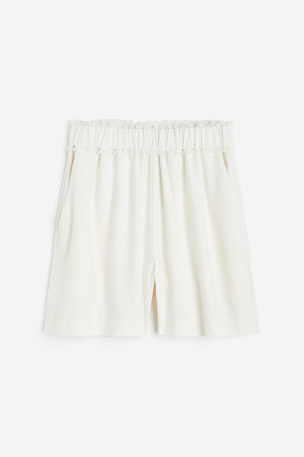 H&M Fringe-trimmed Silk Shorts White
