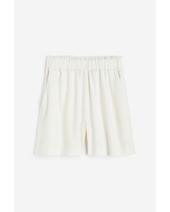 Fringe-trimmed Silk Shorts White