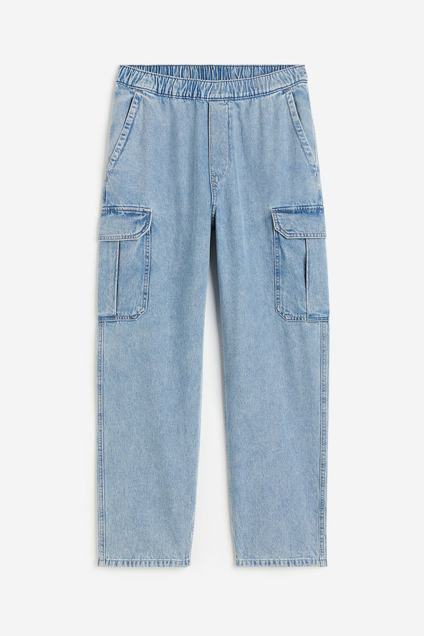 H&M Cargo-Joggpants aus Denim Loose Fit Helles Denimblau