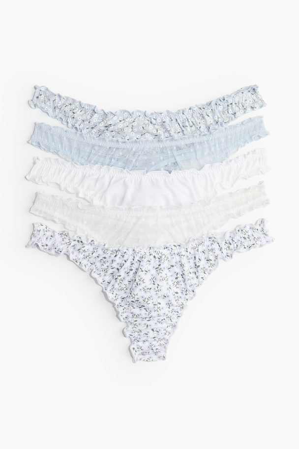 H&M 5-pak Trusser Thong Hvid/lyseblåblomstret