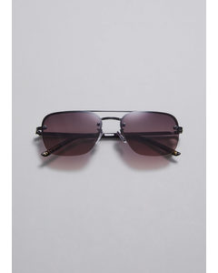 Rimless Aviator-style Sunglasses Black