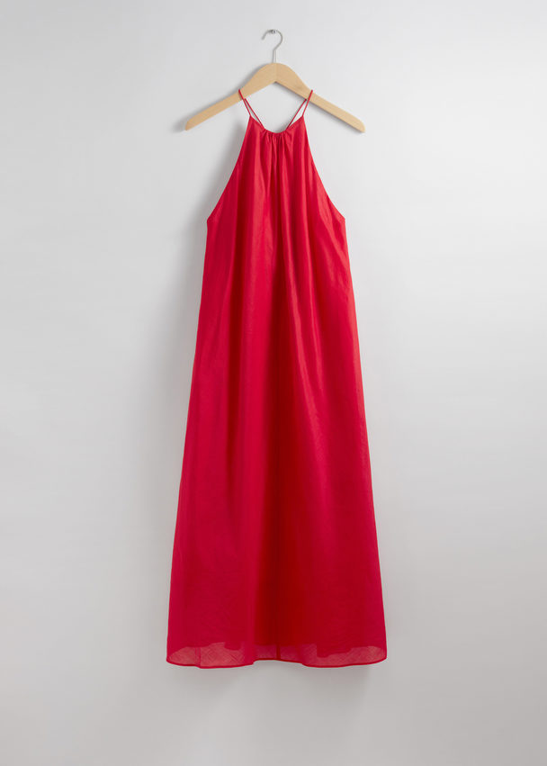 & Other Stories Sleeveless Halterneck Midi Dress Red