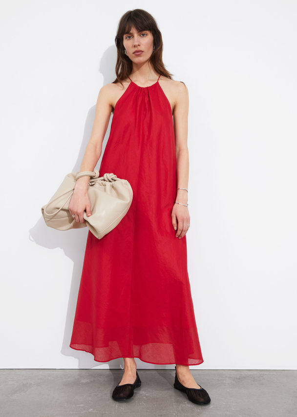 & Other Stories Sleeveless Halterneck Midi Dress Red