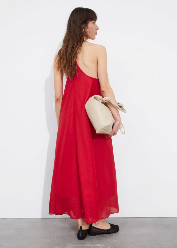 & Other Stories Sleeveless Halterneck Midi Dress Red