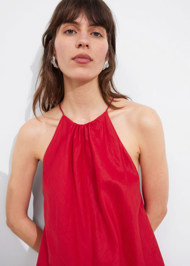 & Other Stories Sleeveless Halterneck Midi Dress Red