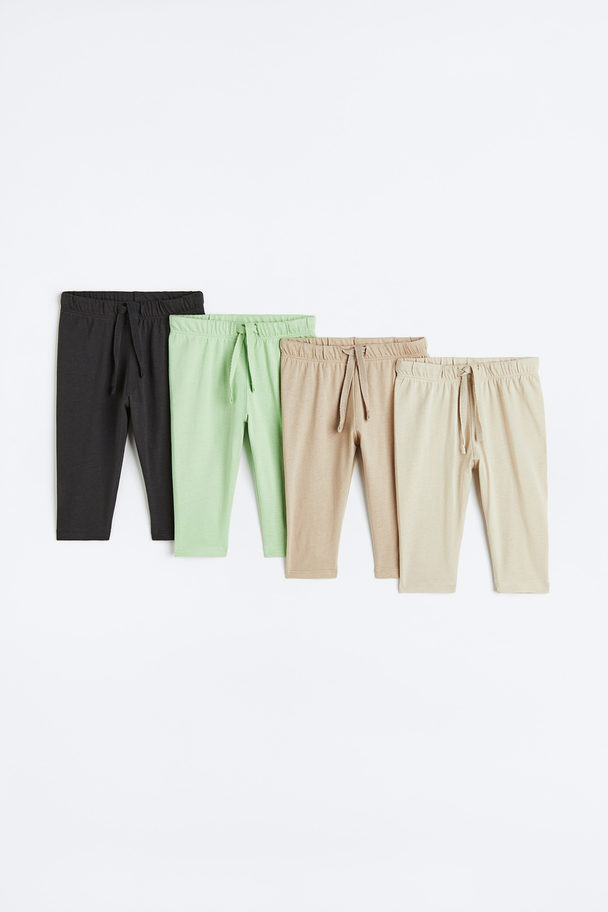 H&M 4-pack Cotton Jersey Joggers Light Beige/light Green