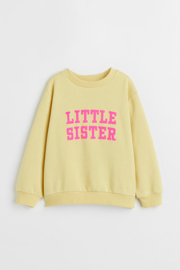 H&M Oversized Broertjes/zusjes-sweater Lichtgeel/little Sister