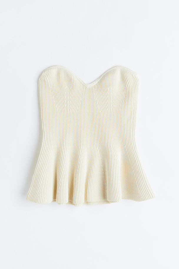 H&M Rib-knit Peplum Top Cream