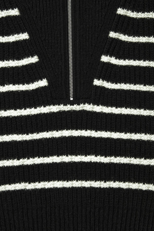 COS Half-zip Funnel-neck Wool Jumper Black / White / Striped