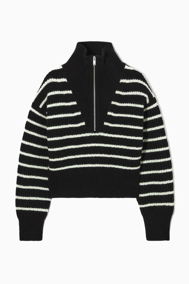 COS Half-zip Funnel-neck Wool Jumper Black / White / Striped