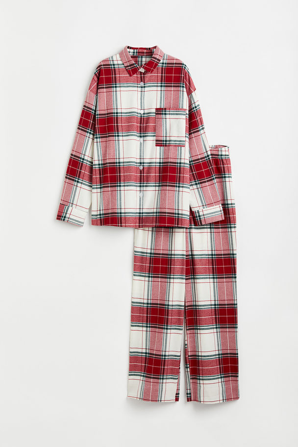 H&M Karierter Pyjama Cremefarben/Rot kariert