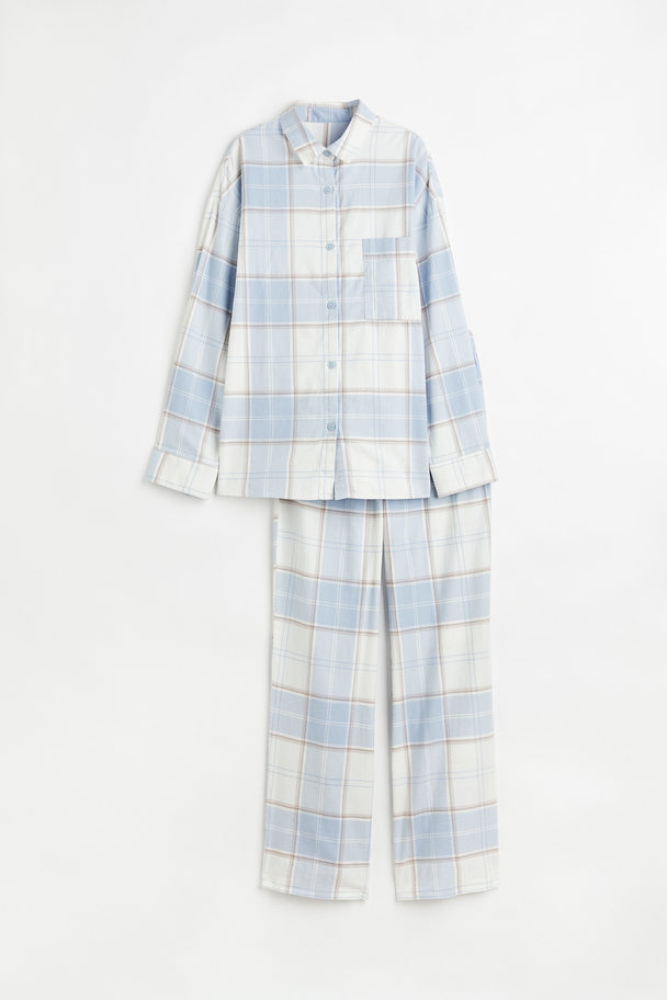 H&M Karierter Pyjama Hellblau/Kariert
