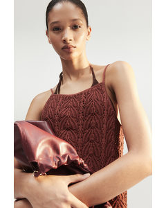 Pointelle-knit Top Rust Brown