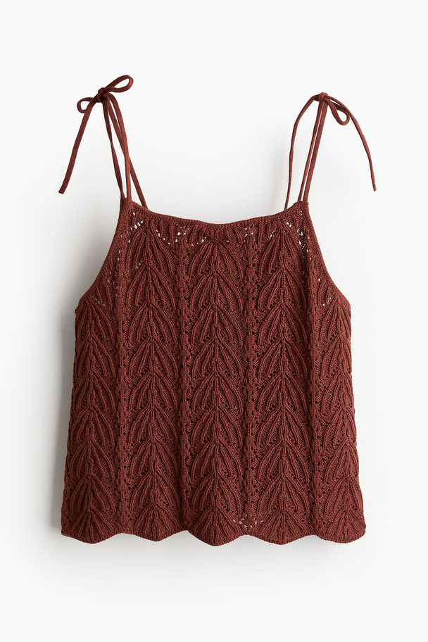 H&M Pointelle-knit Top Rust Brown