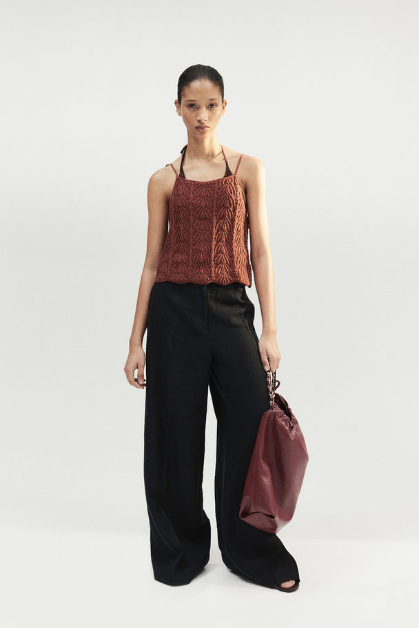 H&M Pointelle-knit Top Rust Brown