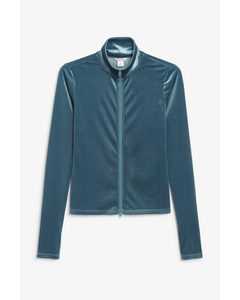Velvet Zip-up Jacket Turquoise