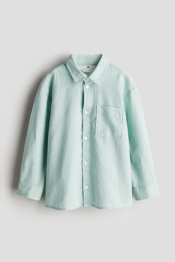 H&M Linen-blend Shirt Light Green