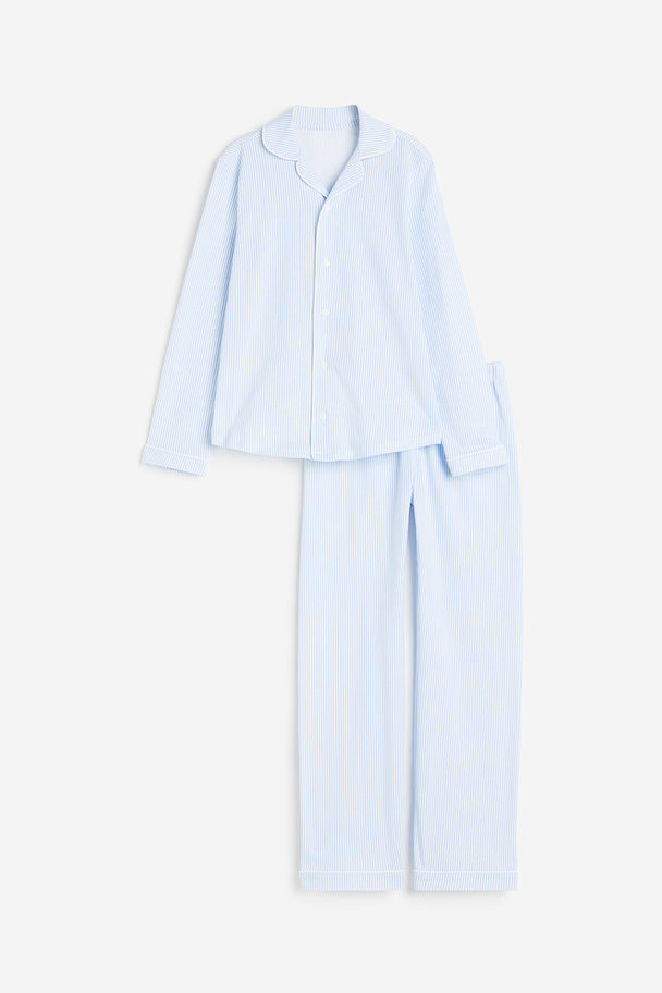 H&M Pyjamas I Trikot Lys Blå/stripet
