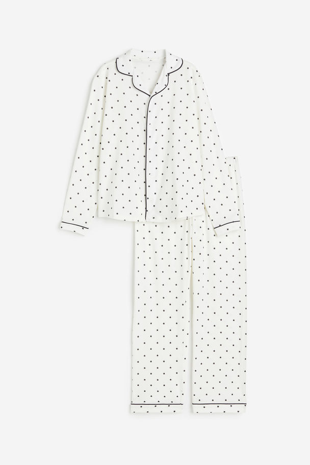 H&M Schlafanzug aus Jersey Weiß/Sterne