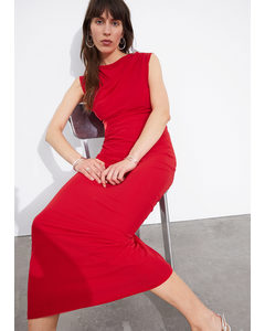 Draped Sleeveless Midi Dress Red