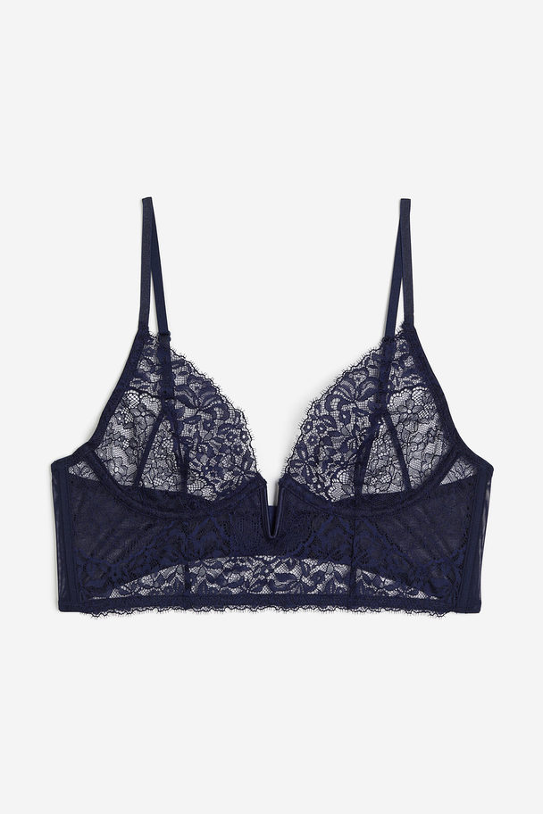 H&M Non-padded Lace Bustier Navy Blue