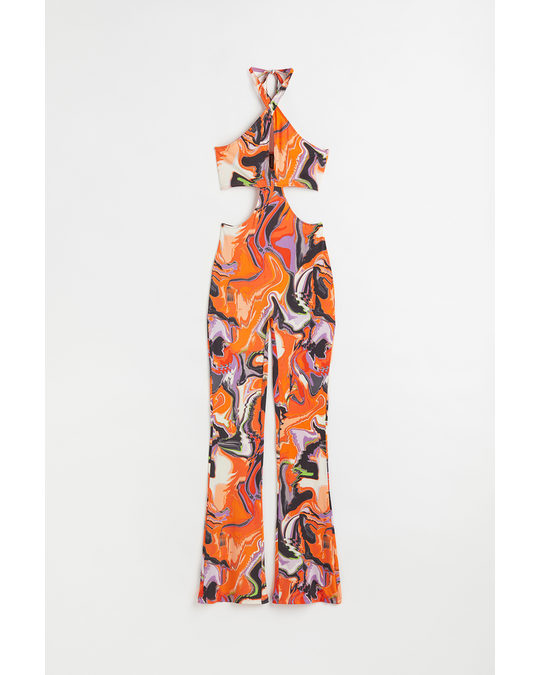 H&M Cut-out Jumpsuit Orange/patterned