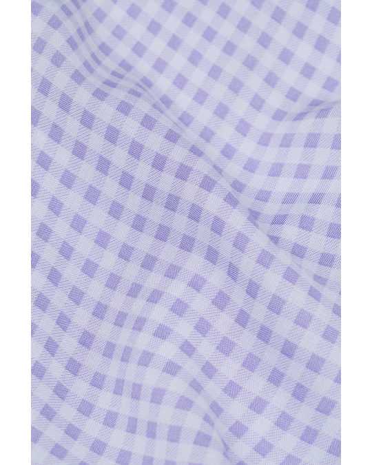 H&M Puff-sleeved Dress Light Purple/gingham Checked